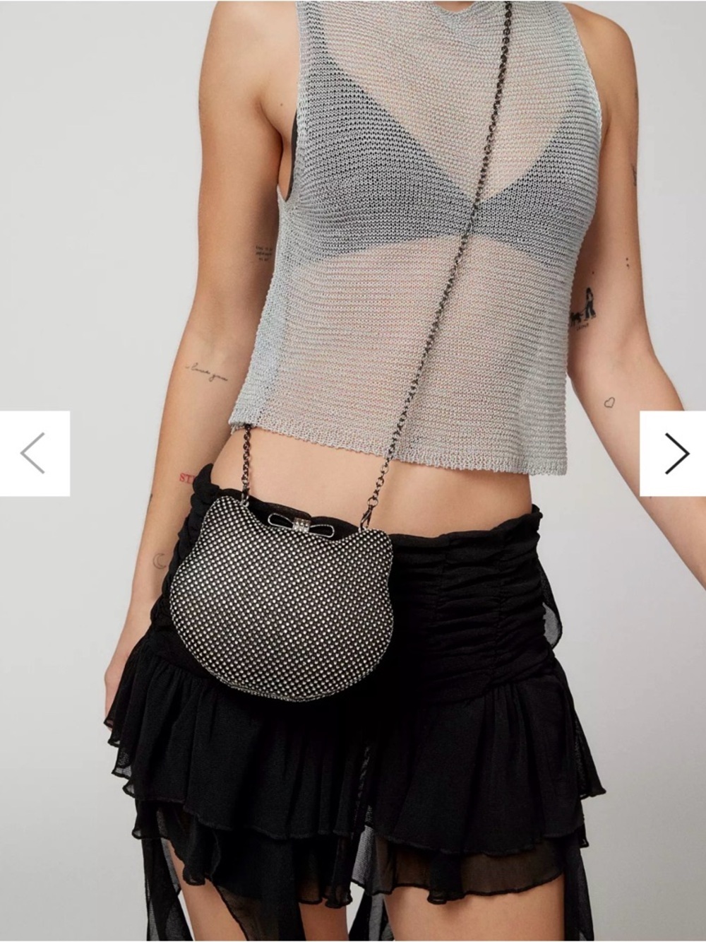 Black Crystal-Embellished Crossbody Bag